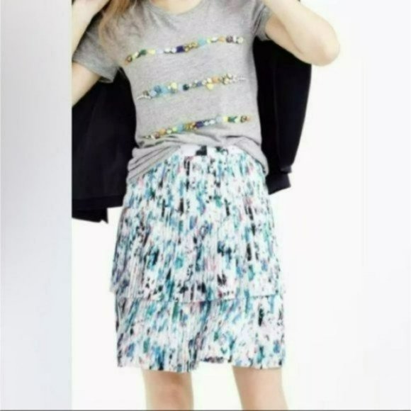 J. Crew Multicolor Watercolor Floral 2 Tier Zip Pleated Casual Mini Skirt Size 2 - Picture 10 of 10